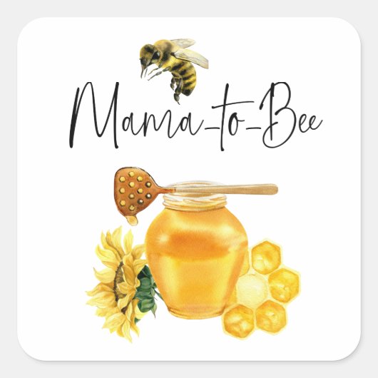 Waterverf van Gele honing Zonnebloem Baby shower v Vierkante Sticker (Voorkant)