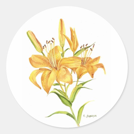 Waterverf van gele tijgerlelaarzen ronde sticker (Voorkant)