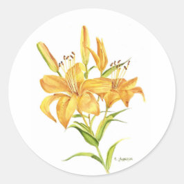 Waterverf van gele tijgerlelaarzen ronde sticker