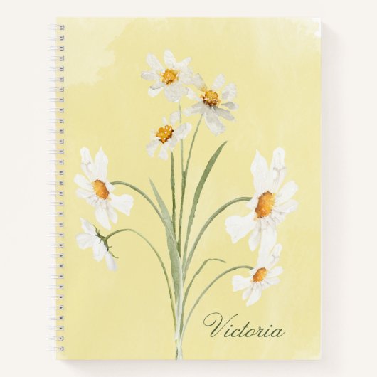 Waterverf van gepersonaliseerde White Daisy Yellow Notitieboek (Voorkant)
