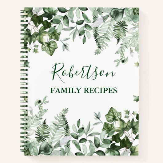 Waterverf van gezinskool Ivy Sage Ferns Recipe Notitieboek (Voorkant)