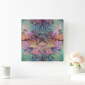 Waterverf van goud en nebula mandala vierkante klok (Huis)
