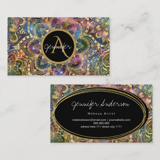 Waterverf van goud en nebula mandala visitekaartje (Voorkant / Achterkant)