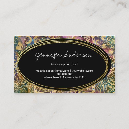 Waterverf van goud en nebula mandala visitekaartje (Achterkant)