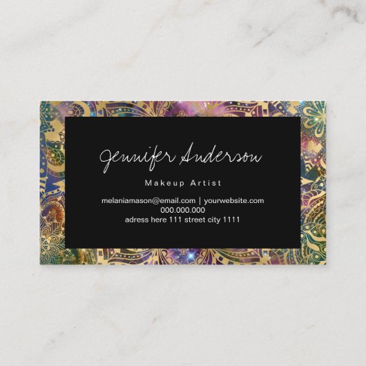 Waterverf van goud en nebula mandala visitekaartje (Achterkant)