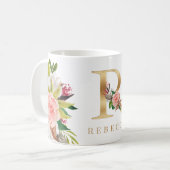 Waterverf van goudmonogram koffiemok (Voorkant links)