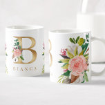 Waterverf van goudmonogram koffiemok<br><div class="desc">Een gepersonaliseerde koffie-mok met een faux gouden letter "B"-monogram,  met decoratieve waterverf florale en foliage illustraties. Pas het eenvoudig aan met jouw naam of creëer een unieke gave voor je geliefden.</div>