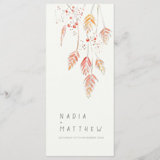 Waterverf van gras en bessen komt bij bruiloft menu (Achterkant)