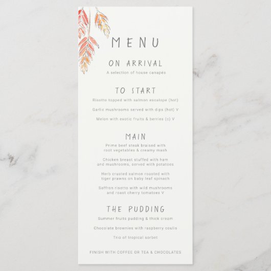 Waterverf van gras en bessen komt bij bruiloft menu (Voorkant)