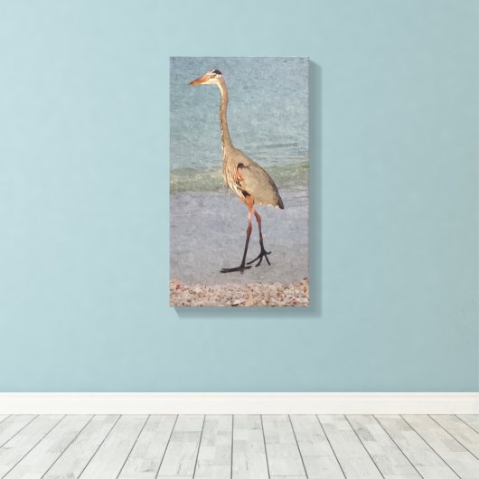Waterverf van Great Blue Heron Canvas Afdruk (Insitu (Houten vloer))
