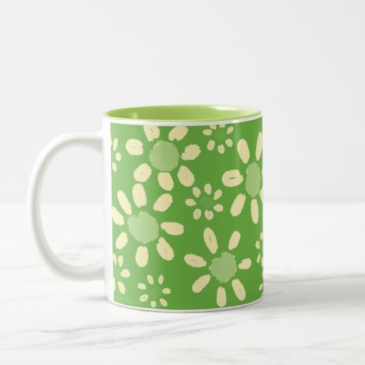 Waterverf van groene Daisy Flower Pattern Tweekleurige Koffiemok (Links)