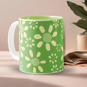 Waterverf van groene Daisy Flower Pattern Tweekleurige Koffiemok