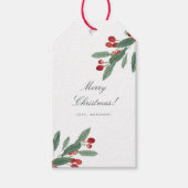 Waterverf van groene en rode bladeren en bessen cadeaulabel (Voorkant)