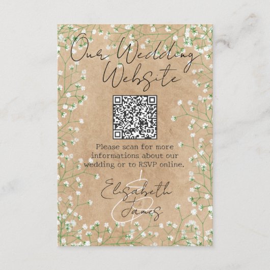 Waterverf van Gypsophila Floral onze bruiloft Informatiekaartje (Voorkant)