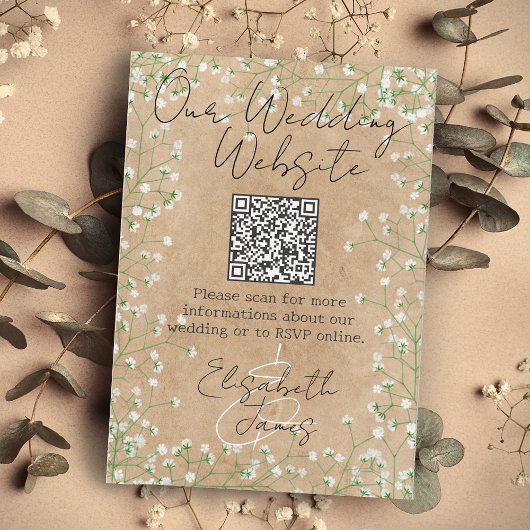 Waterverf van Gypsophila Floral onze bruiloft Informatiekaartje