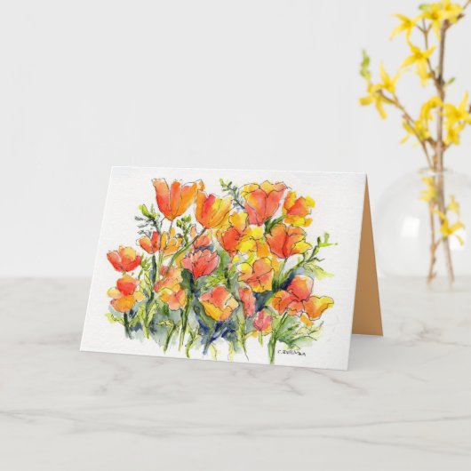 waterverf van heldere papaver kaart (Gele Bloem)