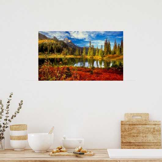 Waterverf van herfst-bosmeer poster (Keuken)