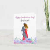 Waterverf van het Afstuderen Brunette Hair Girl Kaart (Voorkant)