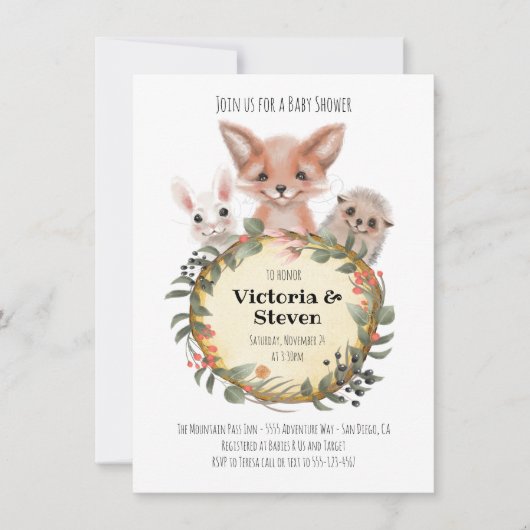 Waterverf van het Baby shower van het bosboomstamh Kaart (Voorkant)