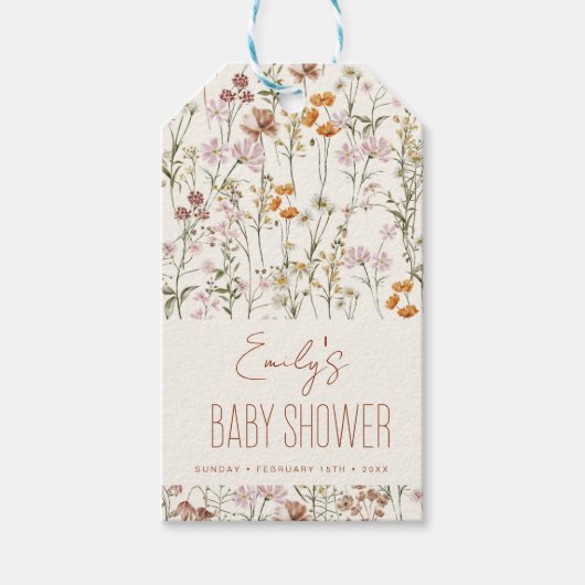 Waterverf van het Baby shower van Wildflower Boho  Cadeaulabel (Voorkant)