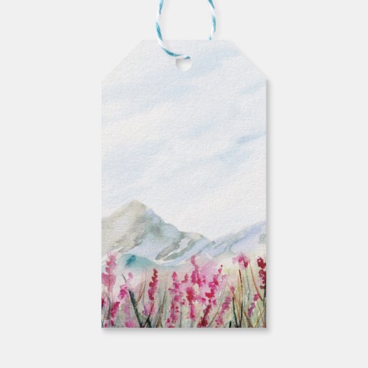 Waterverf van het Bergbruiloft Cadeaulabel (Achterkant)