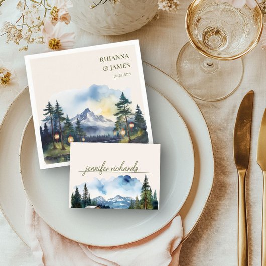 Waterverf van het bergwoud plaatskaartje