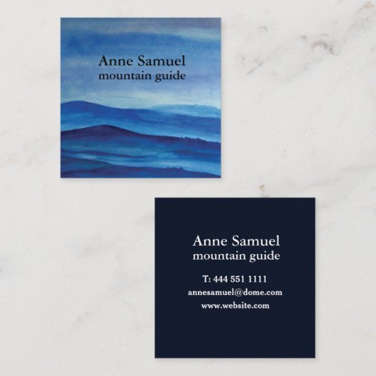 Waterverf van het blauwe gebergte Modern Visitekaa Vierkante Visitekaartje (Voorkant / Achterkant)