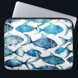Waterverf van het blauwvistpatroon. Nautisch dier Laptop Sleeve<br><div class="desc">Waterverf blauwzee-vispatroon. Nautical animal ornament Laptop Sleeves.</div>