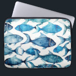 Waterverf van het blauwvistpatroon. Nautisch dier Laptop Sleeve<br><div class="desc">Waterverf blauwzee-vispatroon. Nautical animal ornament Laptop Sleeves.</div>