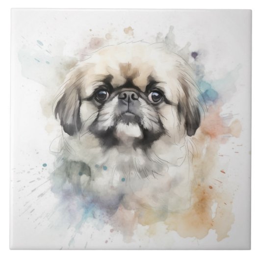Waterverf van het charmante pekingese tegeltje (Voorkant)