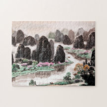 Waterverf van het Chinese landschap Jigzaag Puzzle
