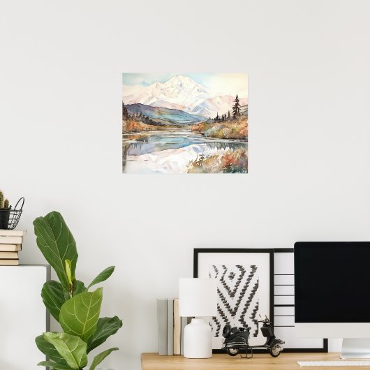 Waterverf van het Denali National Park Poster (Thuiskantoor)