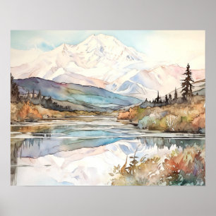 Waterverf van het Denali National Park Poster