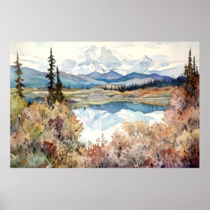 Waterverf van het Denali National Park Poster