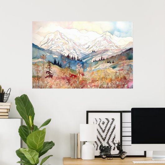 Waterverf van het Denali National Park Poster (Thuiskantoor)