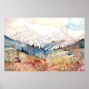 Waterverf van het Denali National Park Poster