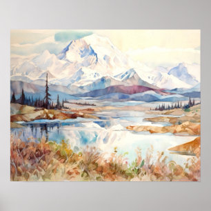 Waterverf van het Denali National Park Poster