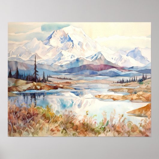 Waterverf van het Denali National Park Poster (Voorkant)