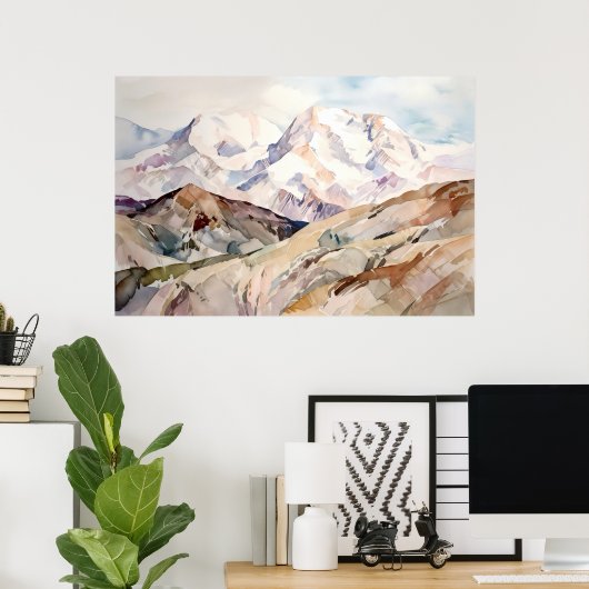 Waterverf van het Denali National Park Poster (Thuiskantoor)