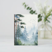 Waterverf van het dennenbos briefkaart (Staand voorkant)