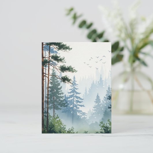 Waterverf van het dennenbos briefkaart (Staand voorkant)