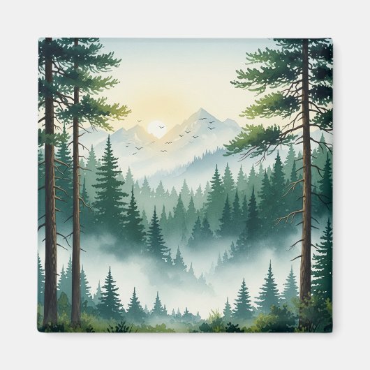 Waterverf van het dennenbos magneet (Voorkant)