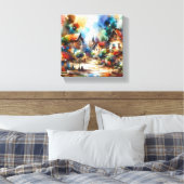 waterverf van het dorp canvas afdruk (Insitu (Slaapkamer))