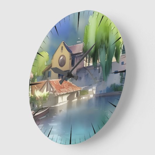 Waterverf van het dorp Duitsland Grote Klok (Hoek)