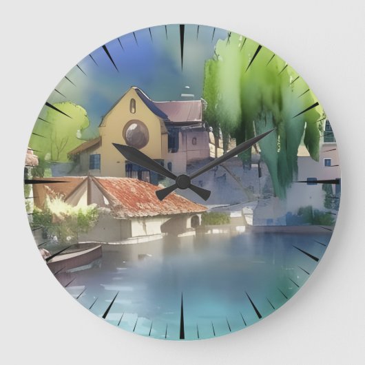 Waterverf van het dorp Duitsland Grote Klok (Voorkant)