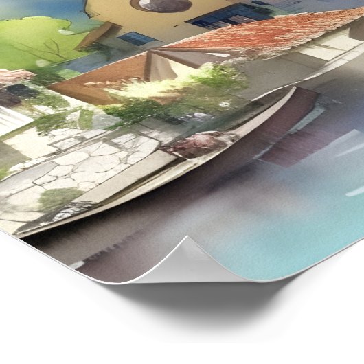 Waterverf van het dorp Duitsland Poster (Hoek)