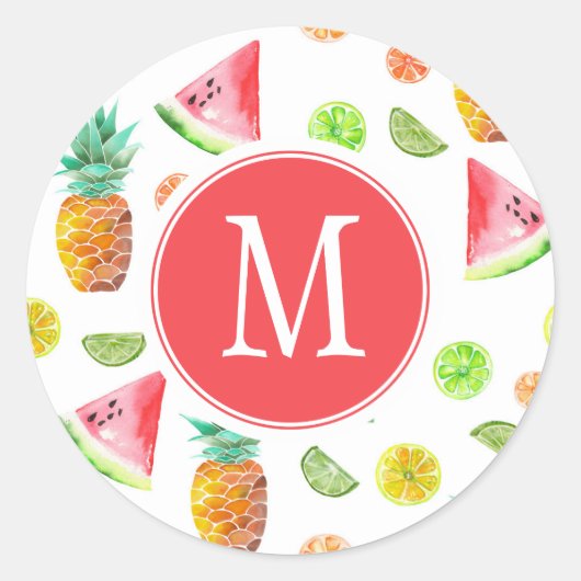 Waterverf van het fruitpatroon ronde sticker (Voorkant)