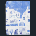 Waterverf van het Griekse eiland Santorini iPad Air Cover<br><div class="desc">Waterverf blauw en witte tuinschilderij op het Griekse eiland Santorini. Originele kunst van Nic Squirrell.</div>