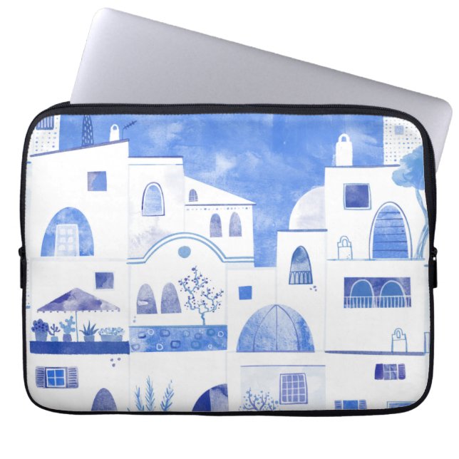 Waterverf van het Griekse eiland Santorini Laptop Sleeve (Voorkant)