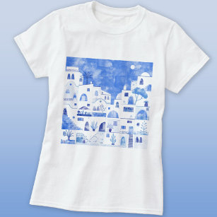Waterverf van het Griekse eiland Santorini T-shirt